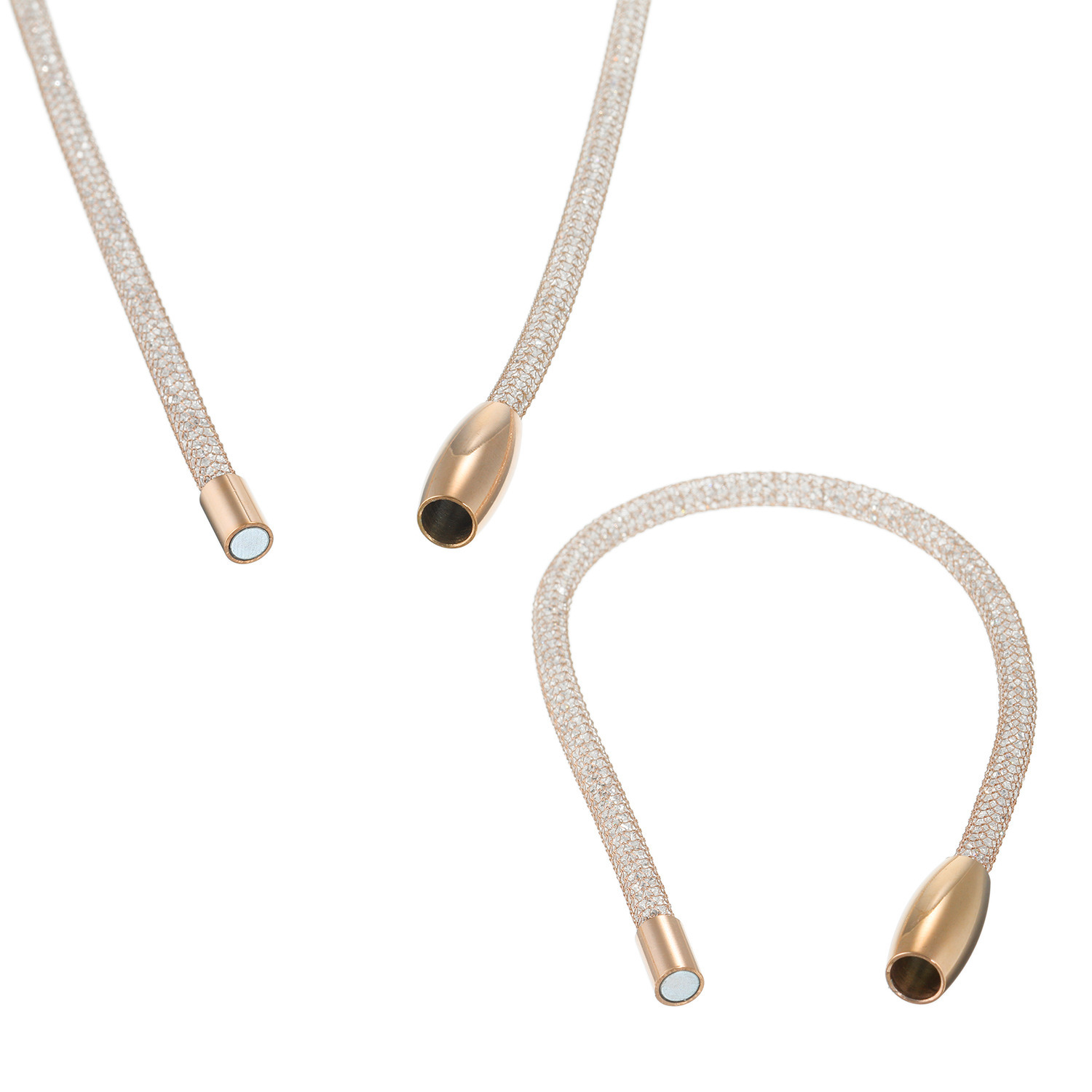 エービーステン ステンレス キラキラビジュウ入り メッシュネックレス＆ ブレスレットセット