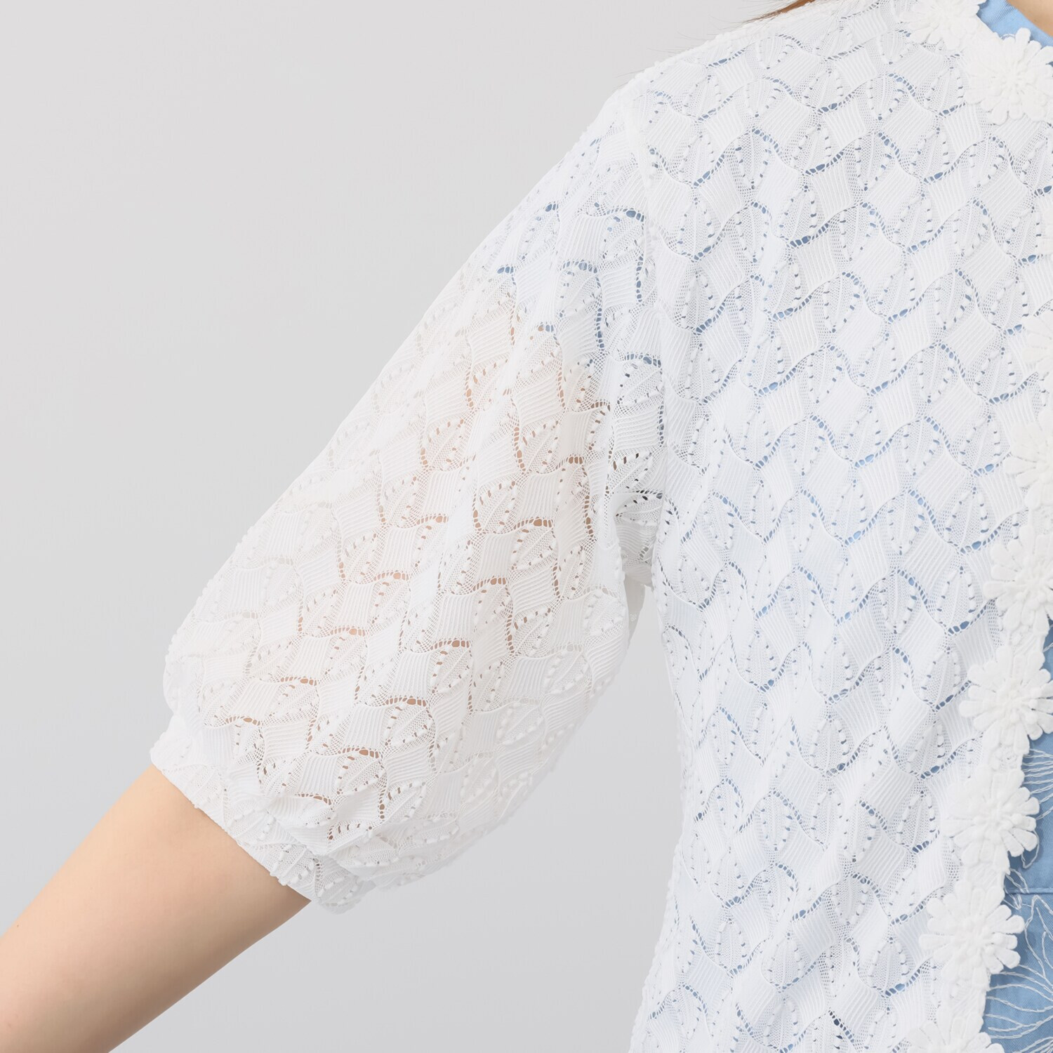 エスポア リーフ＆幾何模様 立体レーストリミング ニットボレロ