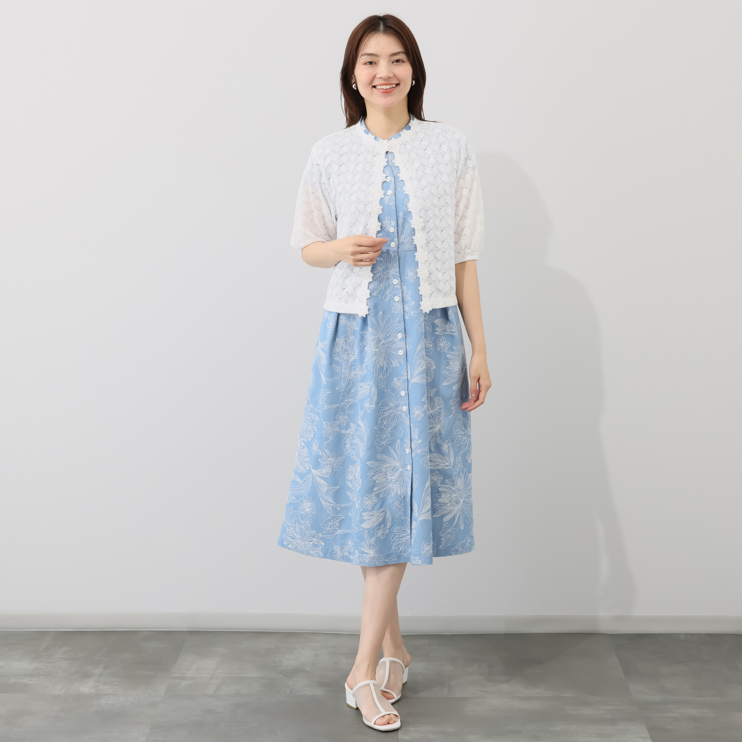 エスポア リーフ＆幾何模様 立体レーストリミング ニットボレロ