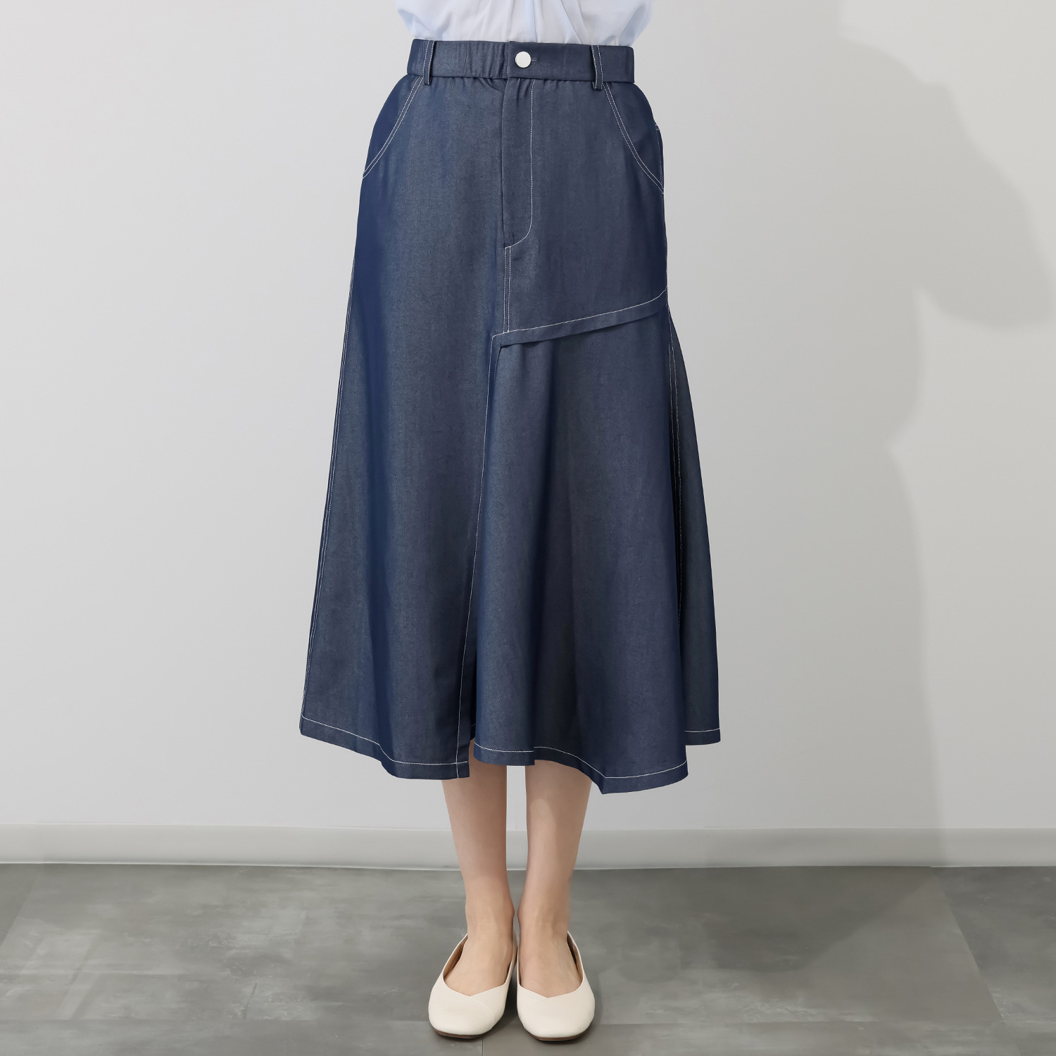 エスポア ダンガリー アシンメトリーデザイン フレアースカート