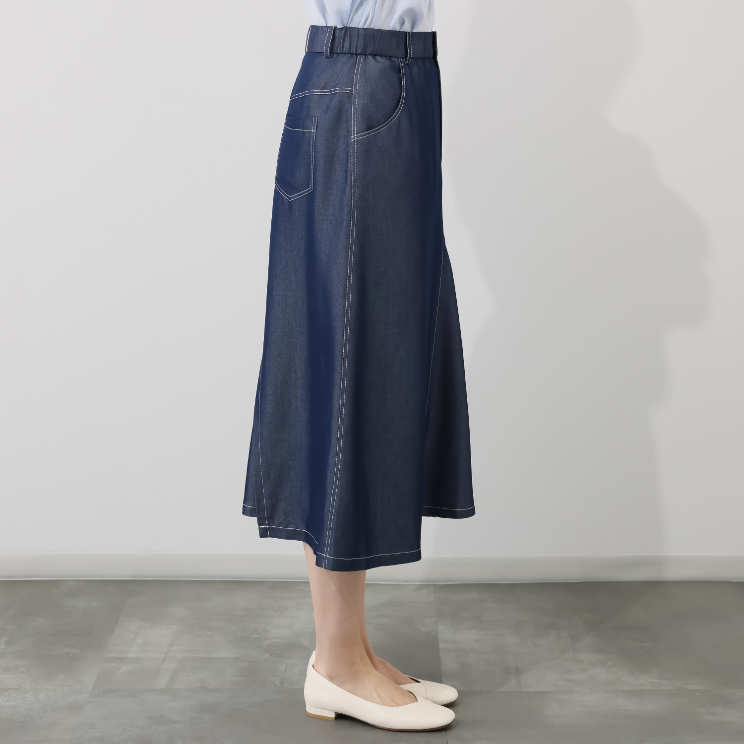 エスポア ダンガリー アシンメトリーデザイン フレアースカート