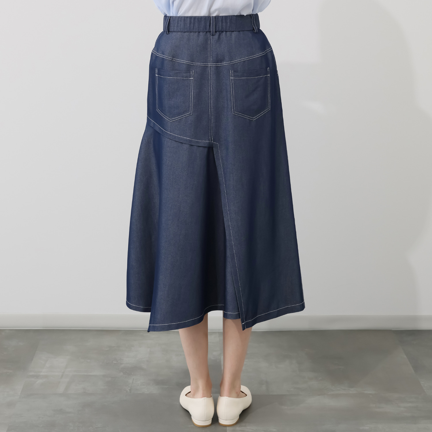 エスポア ダンガリー アシンメトリーデザイン フレアースカート