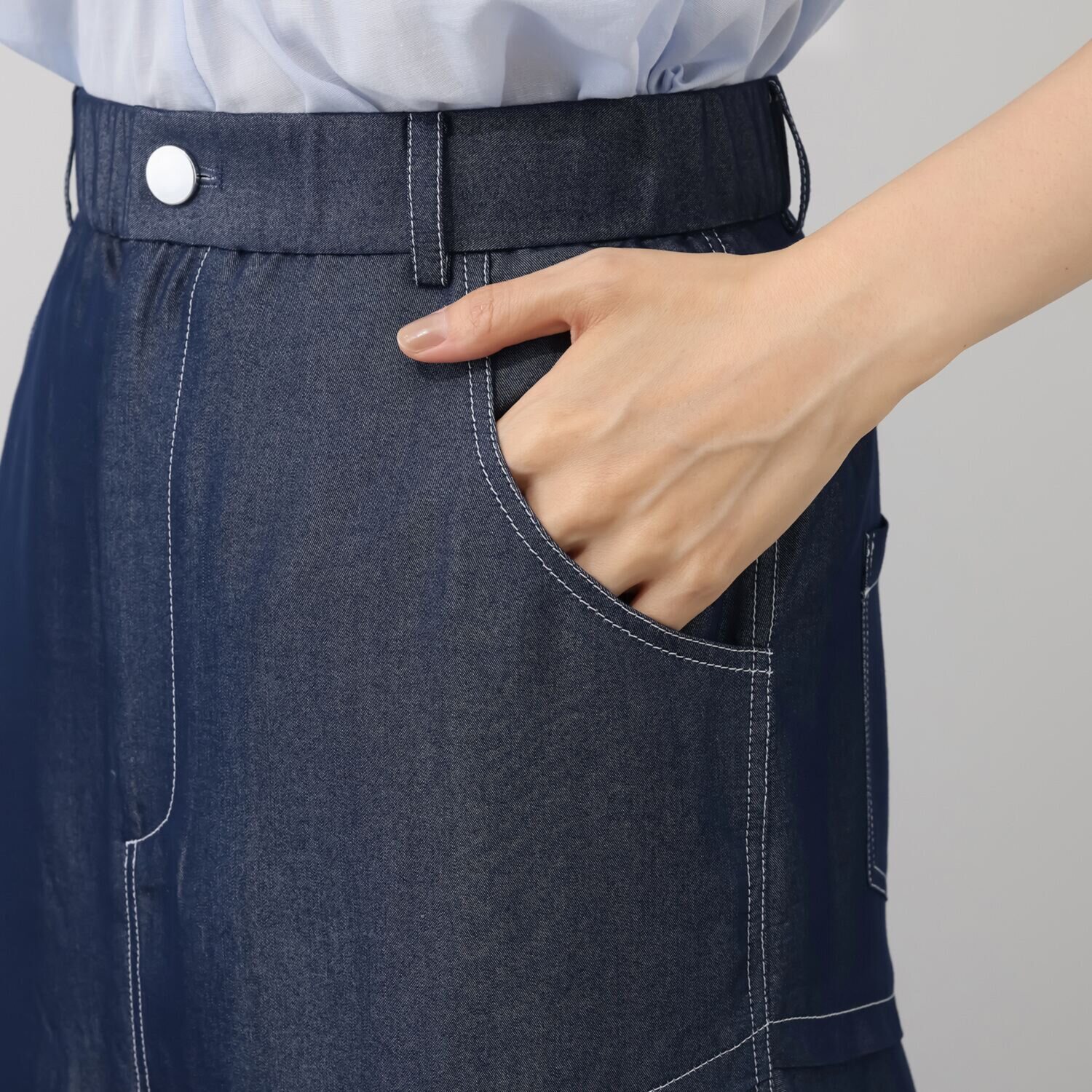 エスポア ダンガリー アシンメトリーデザイン フレアースカート