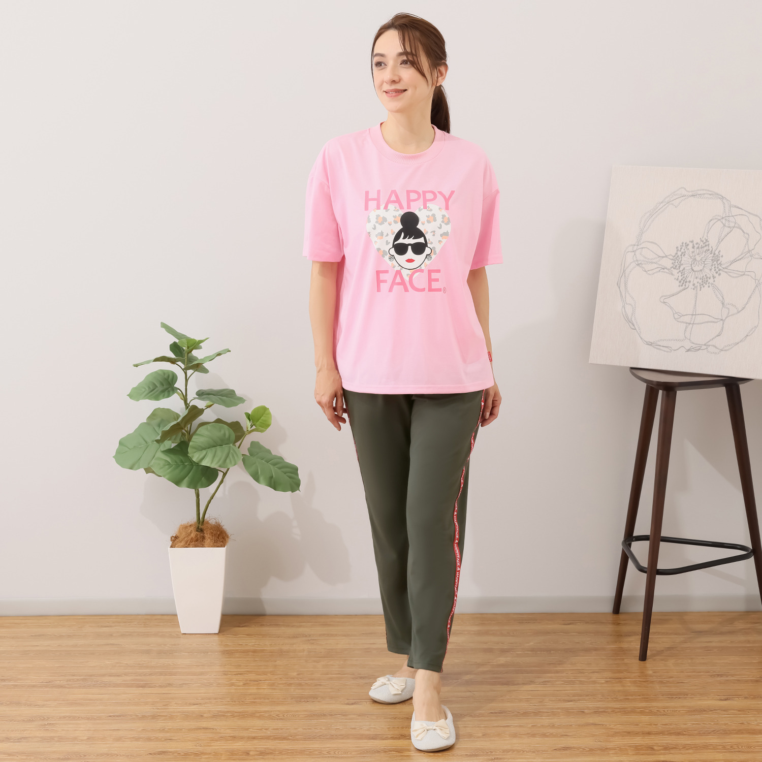 ハッピーフェイス レオパードの ハートにキュン！ ゆったり ルームＴシャツ