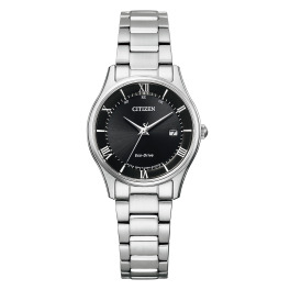 シチズンコレクション ラウンドフェイス ステンレスベルト 電波ソーラーウォッチ ＜シルバーカラー× 　　　　　　　ブラック＞