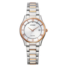 シチズンコレクション ラウンドフェイス ステンレスベルト 電波ソーラーウォッチ ＜シルバーカラー× 　ローズゴールドカラー＞