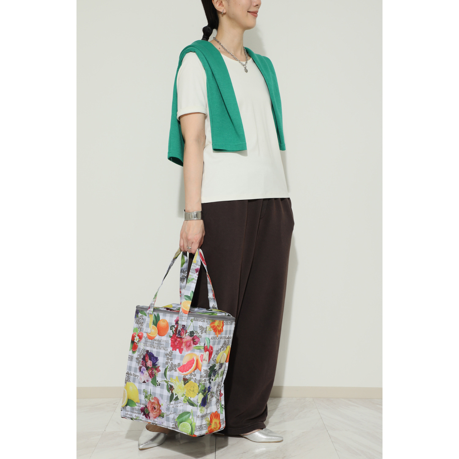 ラルジュ サイドポケット 縦型保冷バッグ ＜ギンガムフルーツ＞