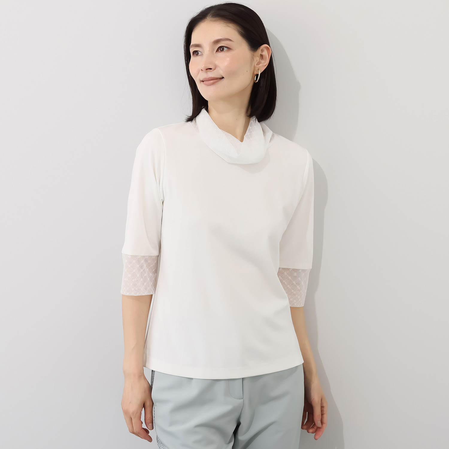 エムジェイアール　バイ マチコ　ジント　ロンドン ダイヤ柄チュールコンビ プルオーバー