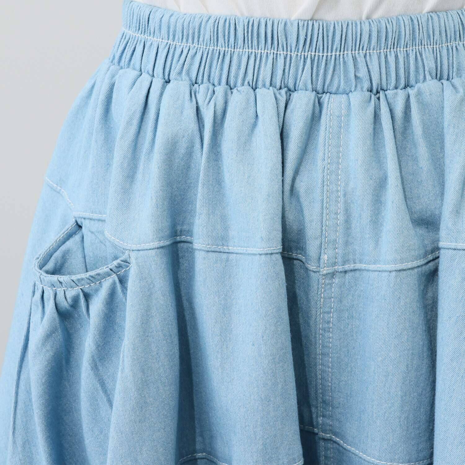 ベルデニム ウォッシュ加工入り ストレッチデニム使用 ワイドシルエット デザインキュロットパンツ