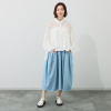 ベルデニム ウォッシュ加工入り ストレッチデニム使用 ワイドシルエット デザインキュロットパンツ