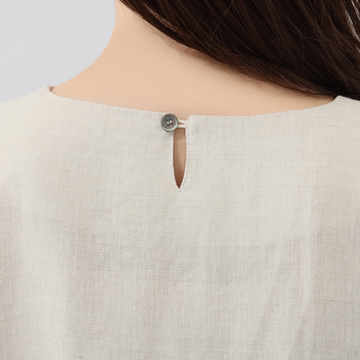 ヨシヨシ バイ　ピージェイ ウォッシャブル麻素材 ニットパーツドッキング プリント加工入り リラックスシルエット デザインプルオーバー