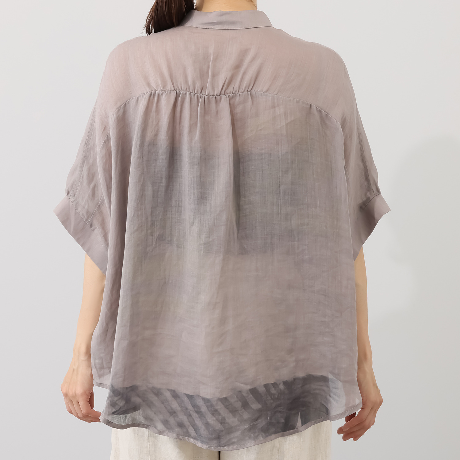 ヨシヨシ バイ　ピージェイ ウォッシャブル麻素材 プリント加工入り リラックスシルエット デザインシャツ