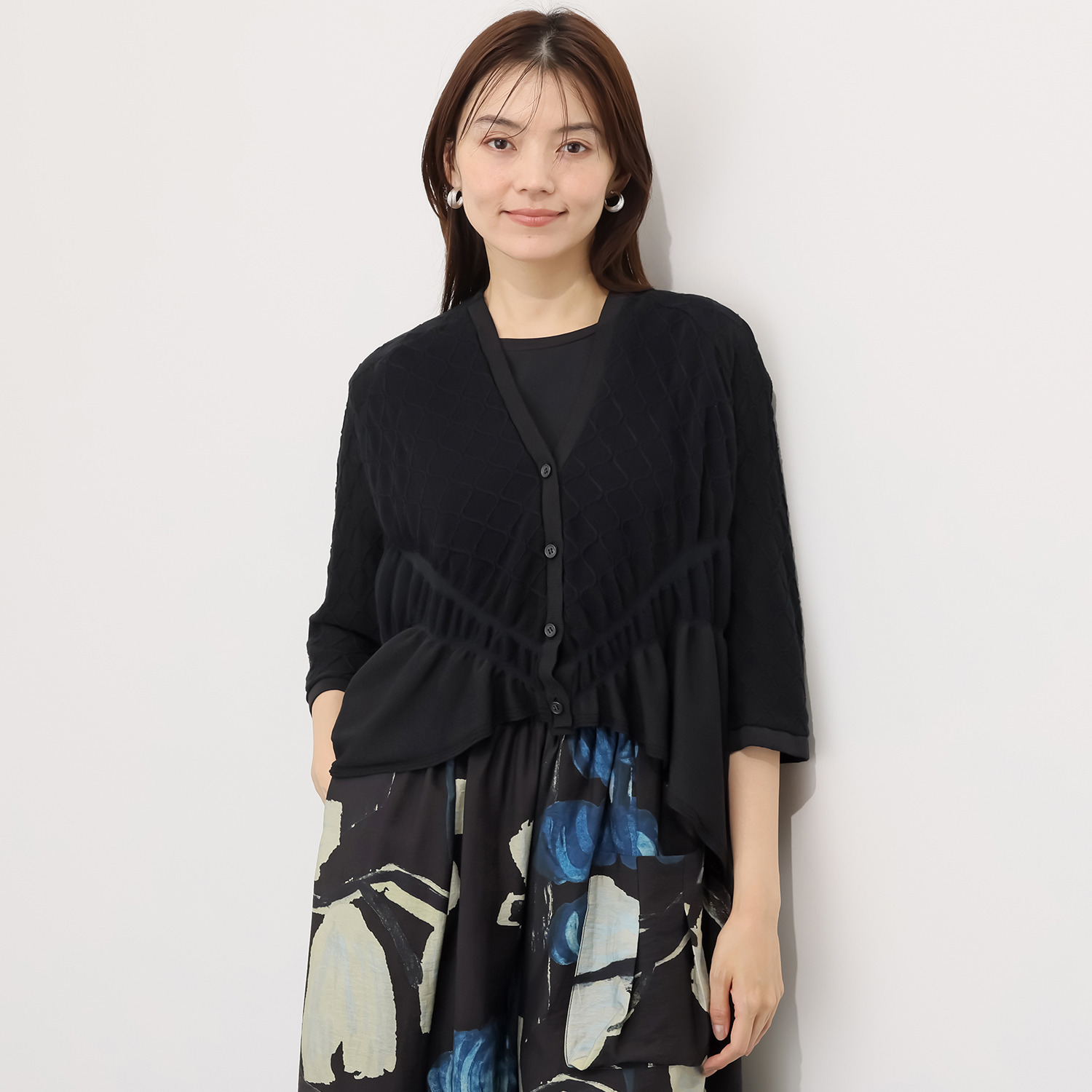 ヨシヨシ バイ　ピージェイ インターシャ編 オリジナルニット Ｖネック デザインカーディガン