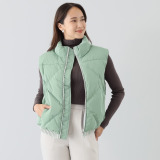 スタイルフライ シャイニー配色 パネルキルト 裾シャーリング スタンドカラーベスト