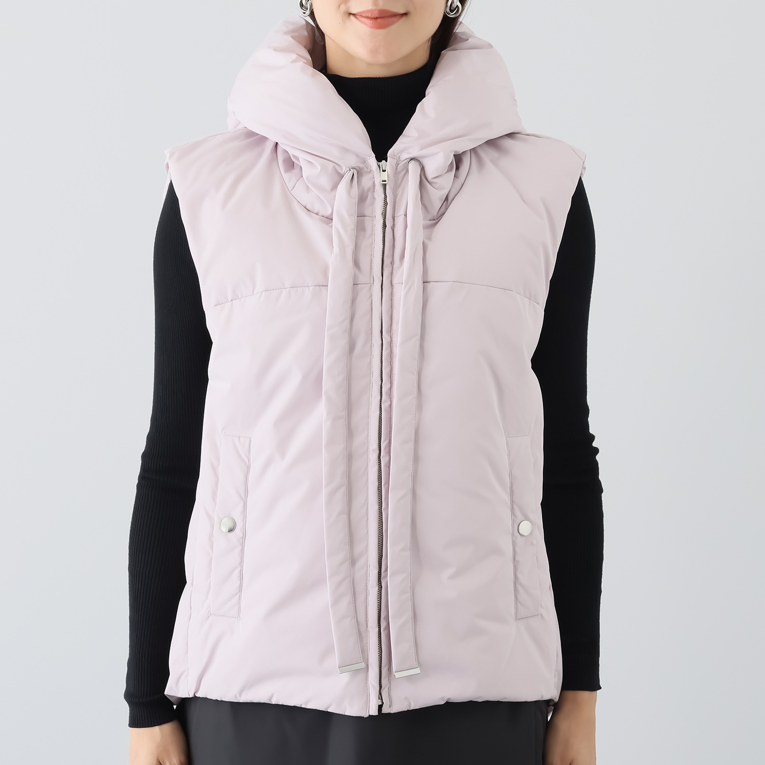 スタイルフライ ロングドロストフード付 裾アレンジ ダウンベスト