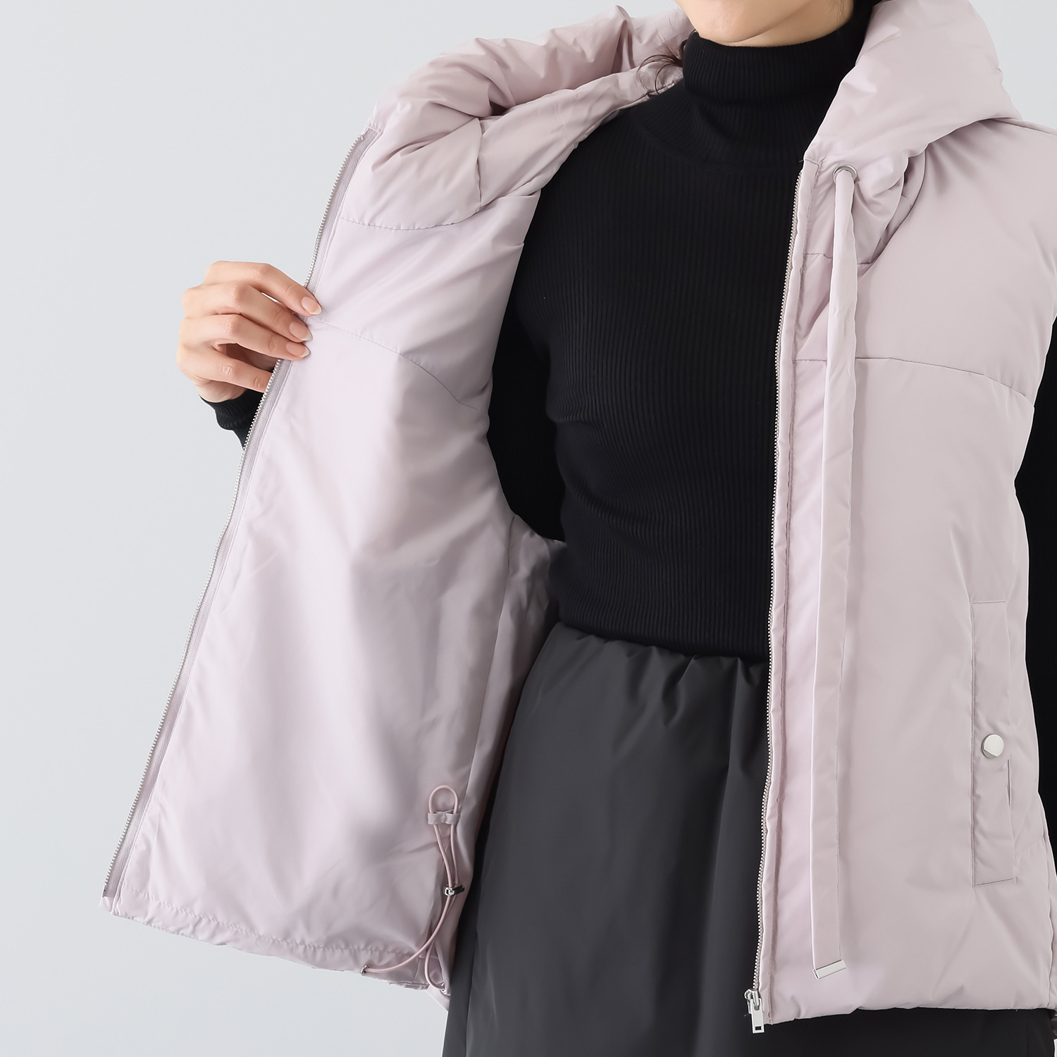 スタイルフライ ロングドロストフード付 裾アレンジ ダウンベスト