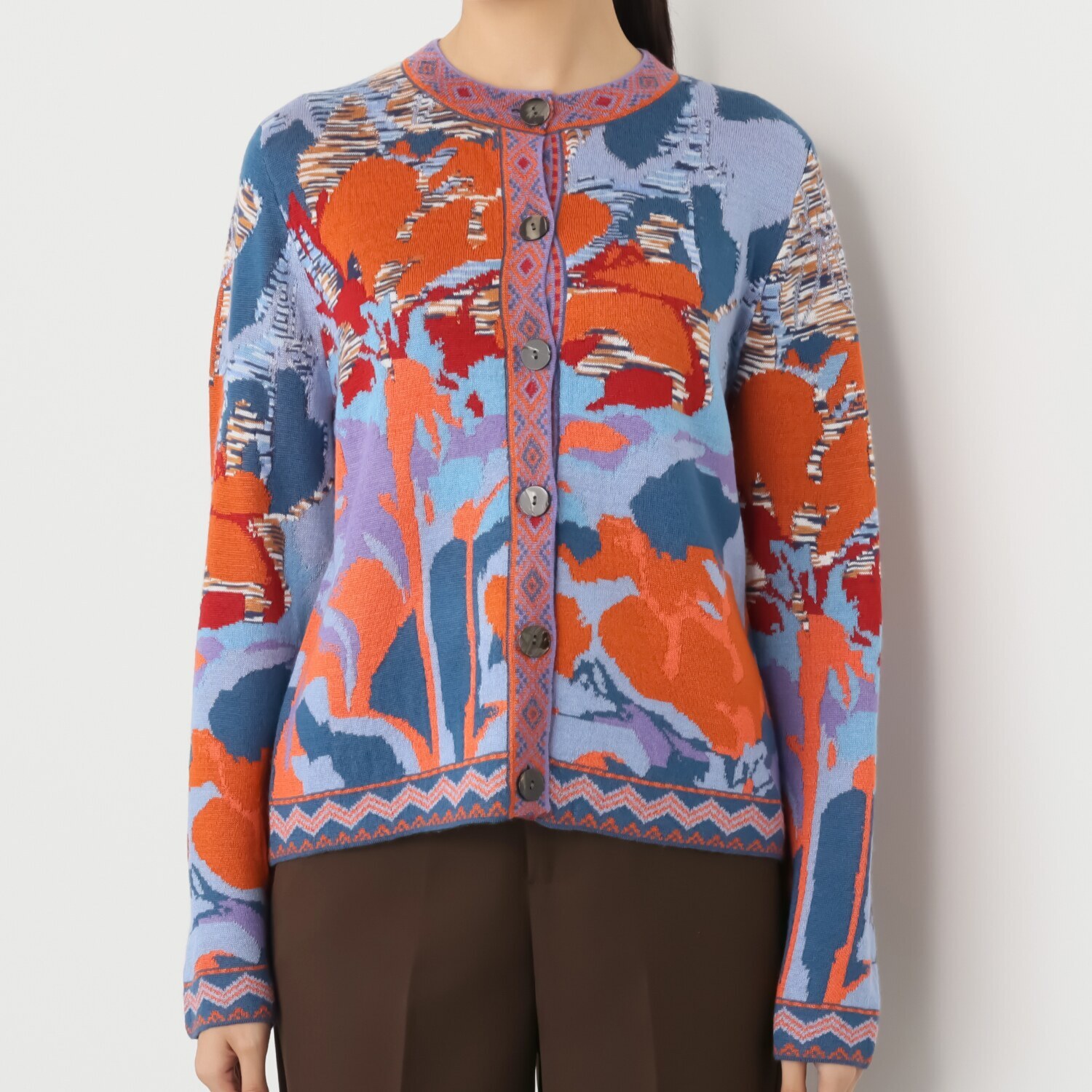 ポピーレッド ダブルジャガード ニットカーディガン “ジャルダン 　デュ　ポピー”