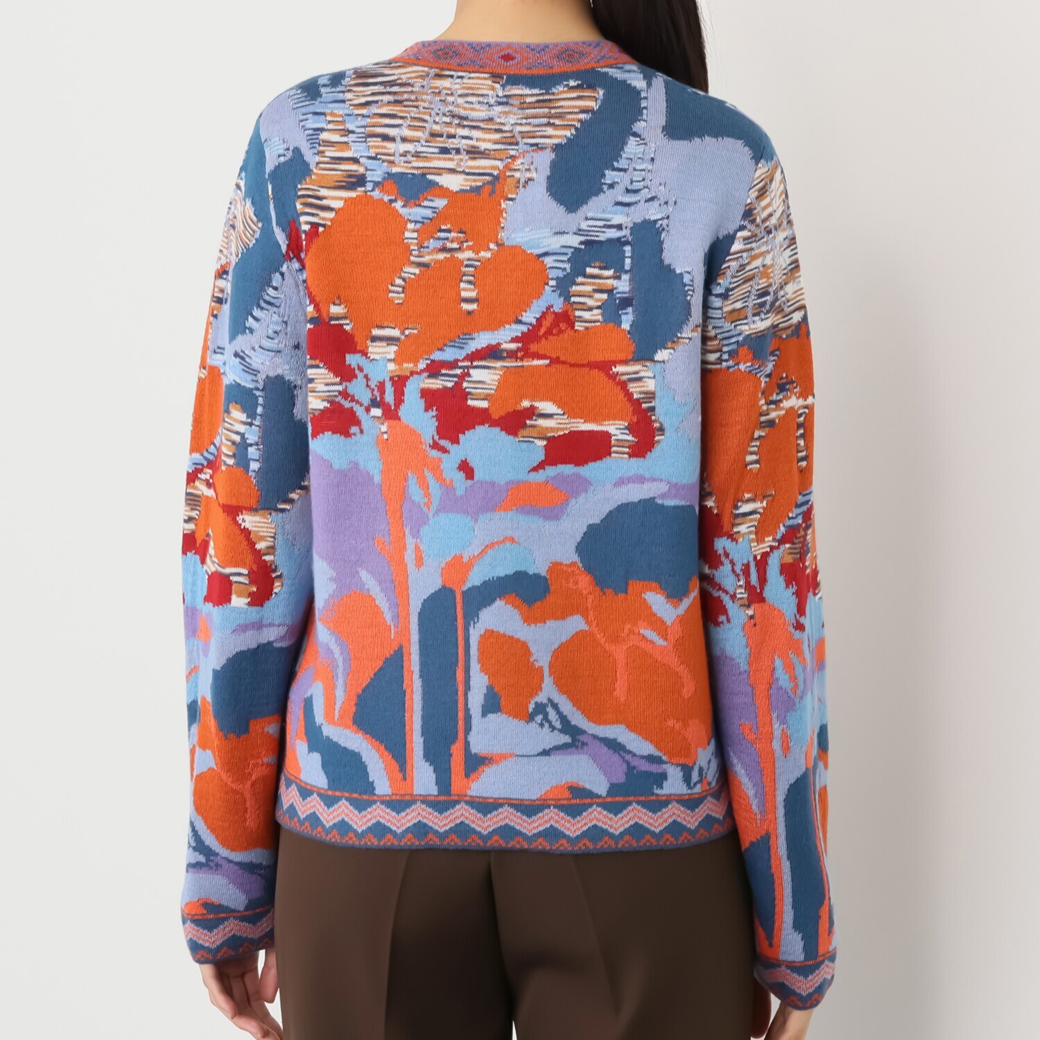 ポピーレッド ダブルジャガード ニットカーディガン “ジャルダン 　デュ　ポピー”