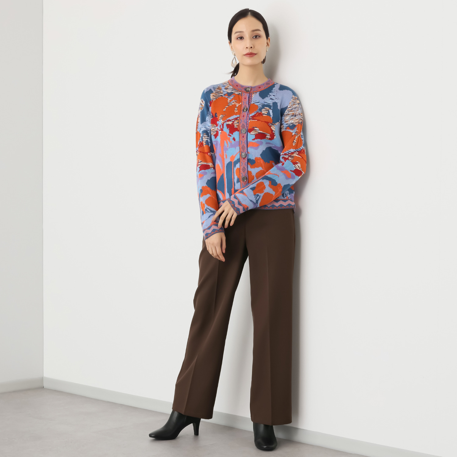 ポピーレッド ダブルジャガード ニットカーディガン “ジャルダン 　デュ　ポピー”