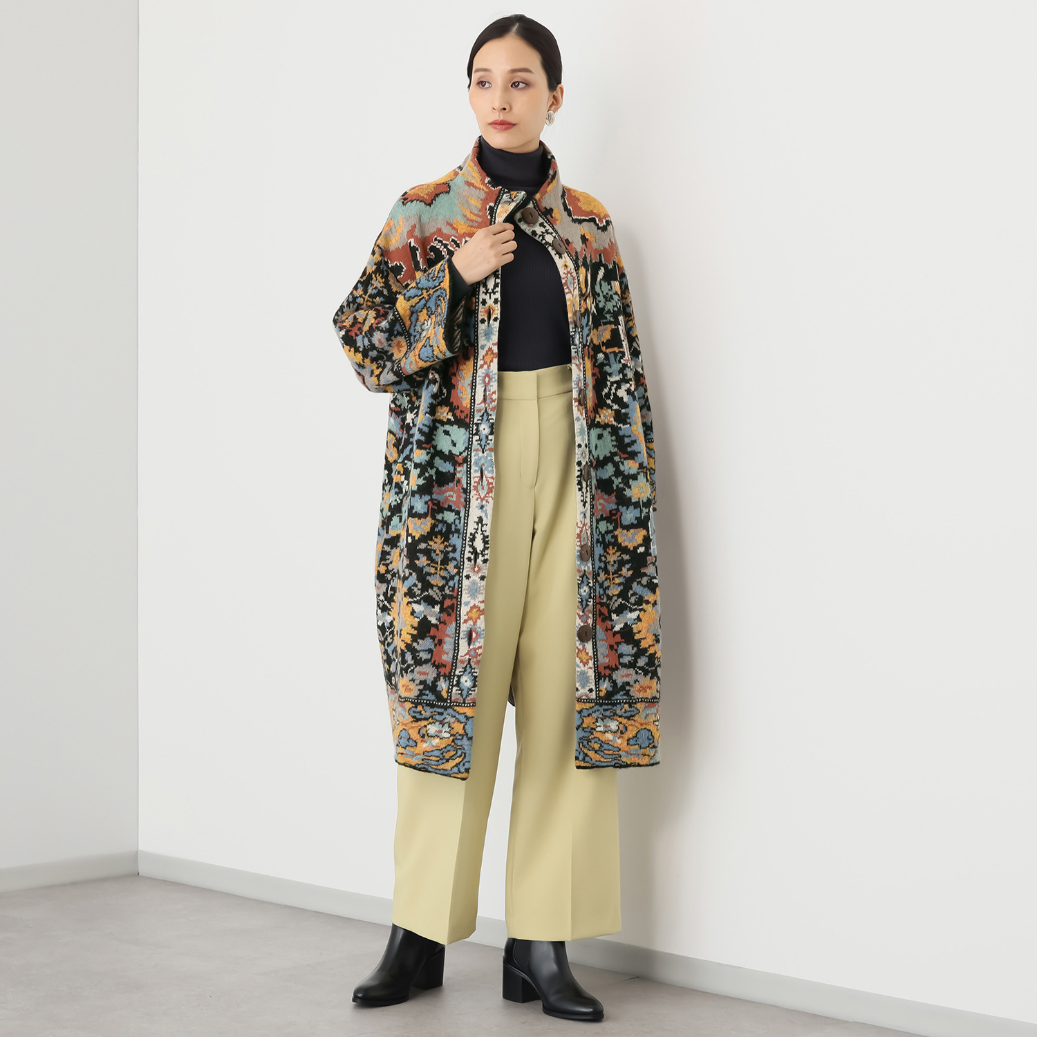 ポピーレッド ダブルジャガード ニットコート “ムリーナの夢”