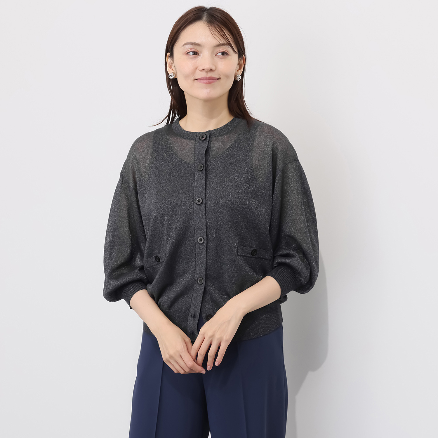 ソアージュ ウールブレンド 煌めき放つ ハイゲージニット カーディガン