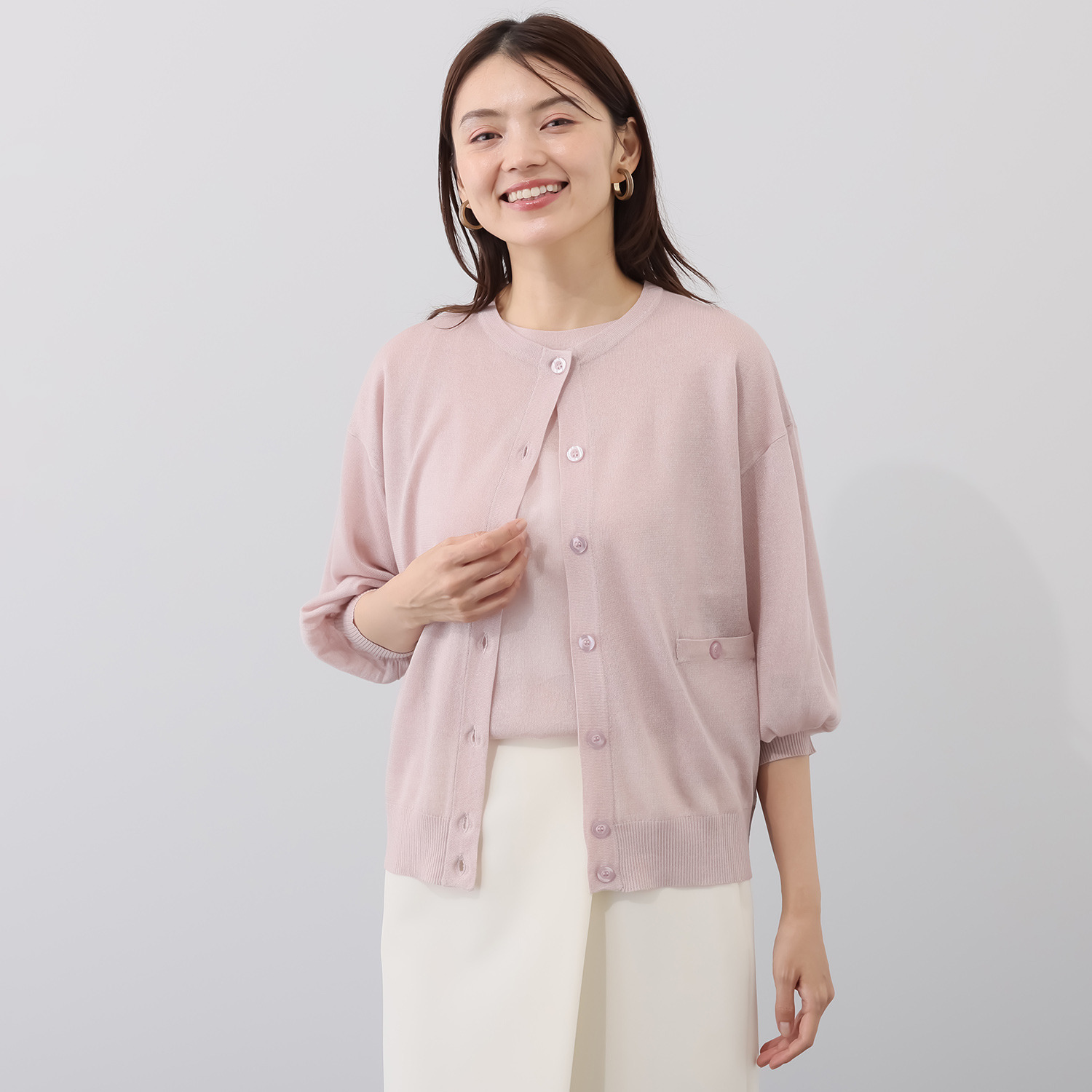 ソアージュ ウールブレンド 煌めき放つ ハイゲージニット カーディガン