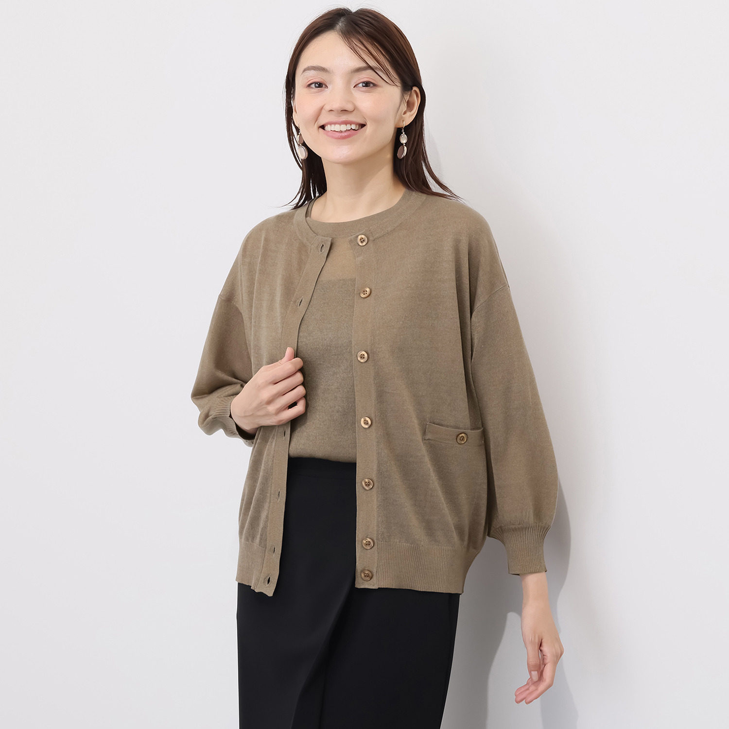 ソアージュ ウールブレンド 煌めき放つ ハイゲージニット カーディガン