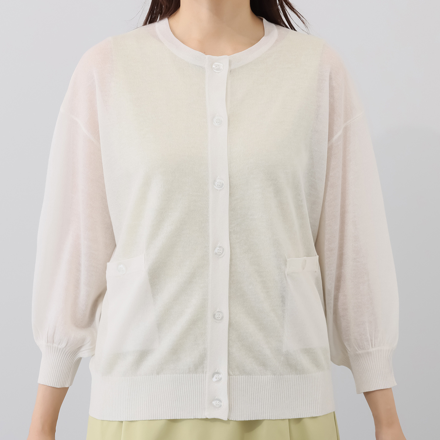 ソアージュ ウールブレンド 煌めき放つ ハイゲージニット カーディガン