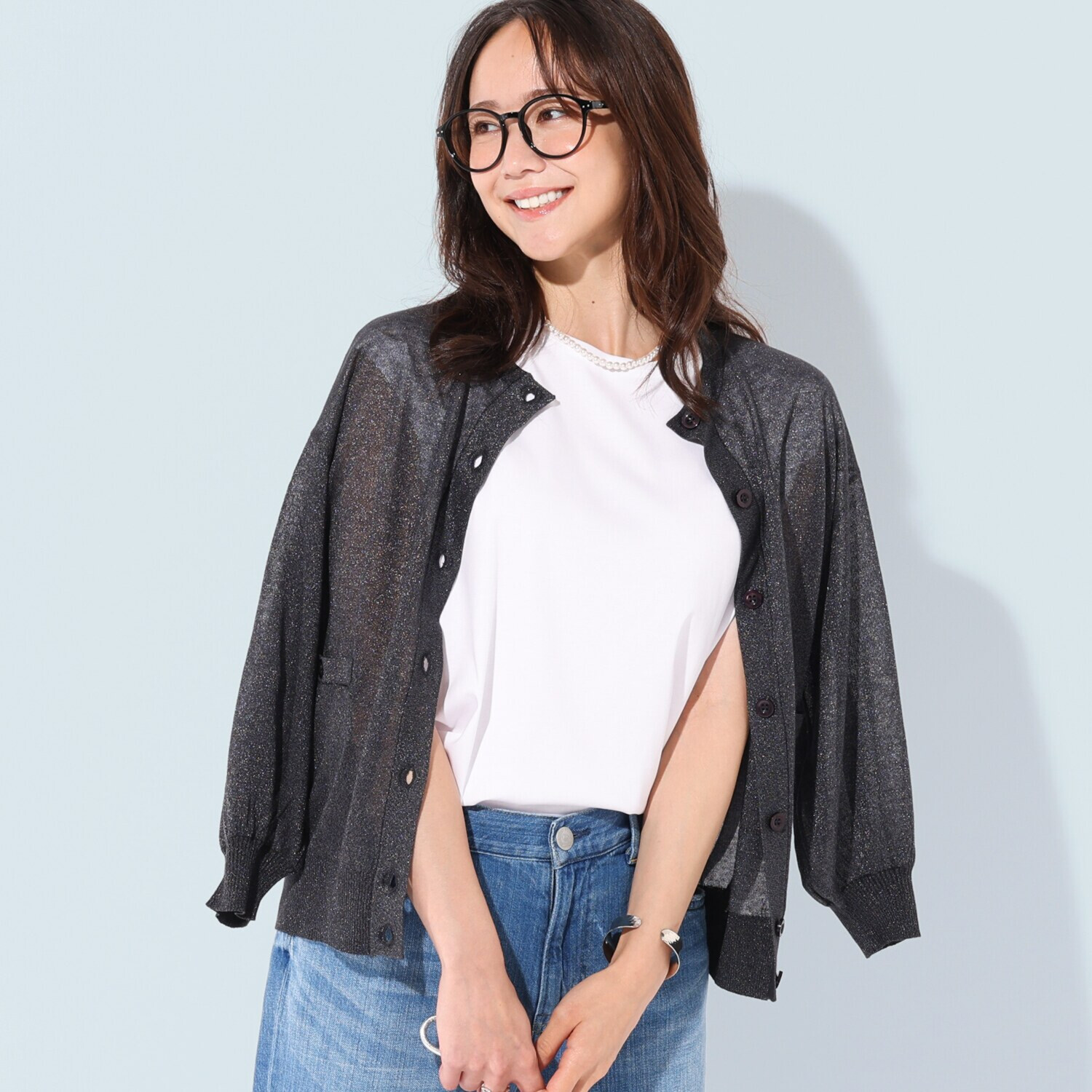 ソアージュ ウールブレンド 煌めき放つ ハイゲージニット カーディガン