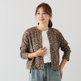 シャビージェンティール レオパード柄プリント ドロップショルダー カーディガン
