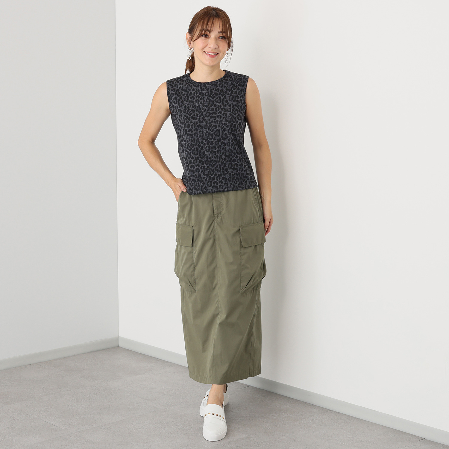 シャビージェンティール レオパード柄プリント ノースリーブプルオーバー