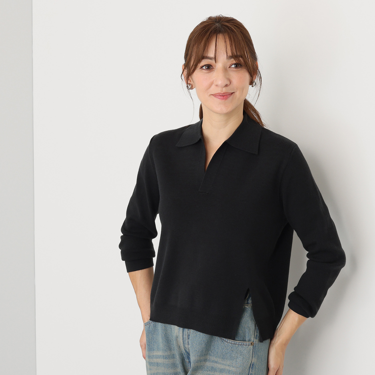 シャビージェンティール 襟付スキッパー ニットプルオーバー