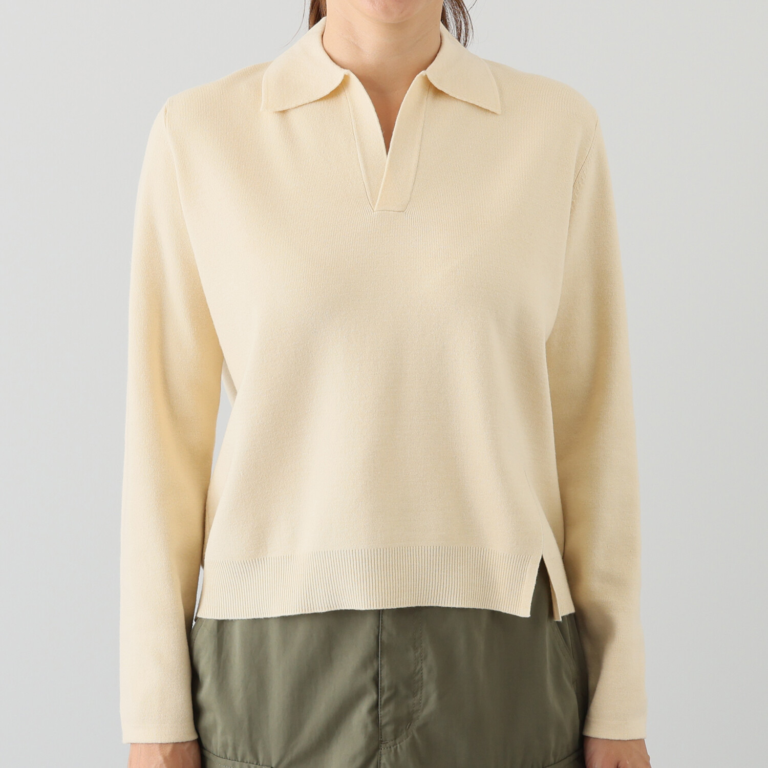 シャビージェンティール 襟付スキッパー ニットプルオーバー