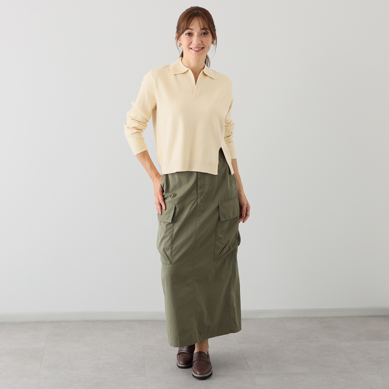 シャビージェンティール 襟付スキッパー ニットプルオーバー