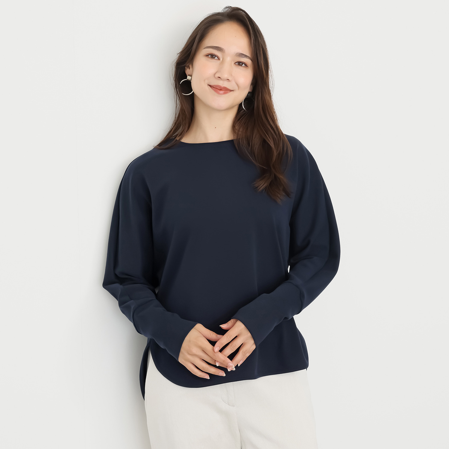 メリオン もっちり至高の着心地 スーピマコットン混 ゆったりフォルムの ドルマンスリーブ プルオーバー