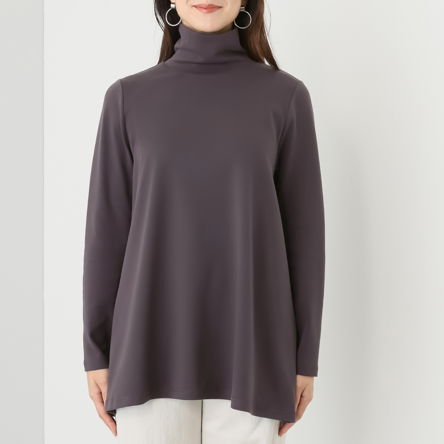 メリオン もっちり至高の着心地 スーピマコットン混 Ａラインシルエット ハイネックプルオーバー