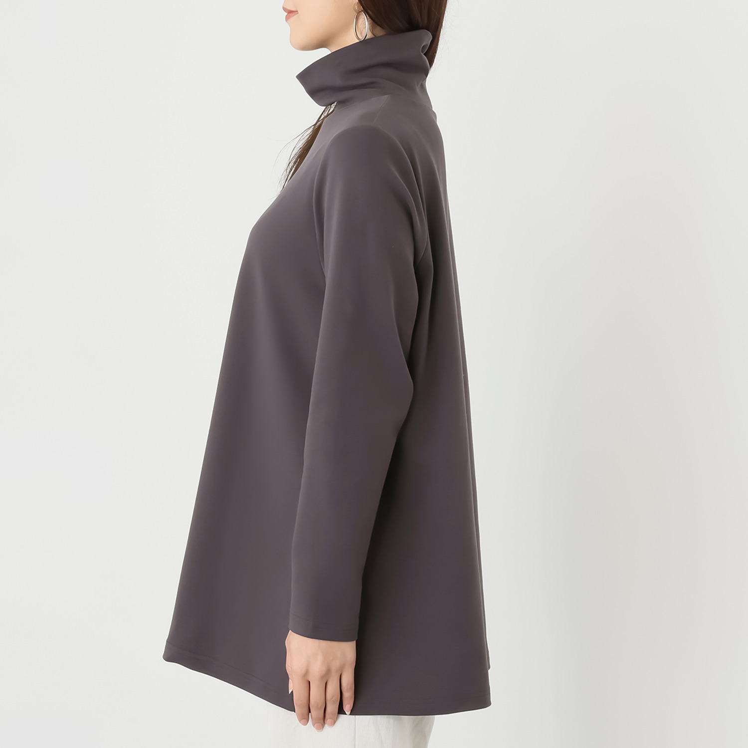 メリオン もっちり至高の着心地 スーピマコットン混 Ａラインシルエット ハイネックプルオーバー