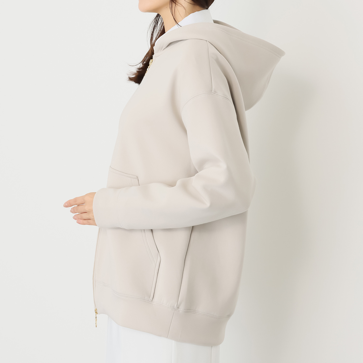 メリオン スーピマコットン混 今っぽいサイズ感で カジュアルすぎず 程良くきれい見えする 大人パーカー