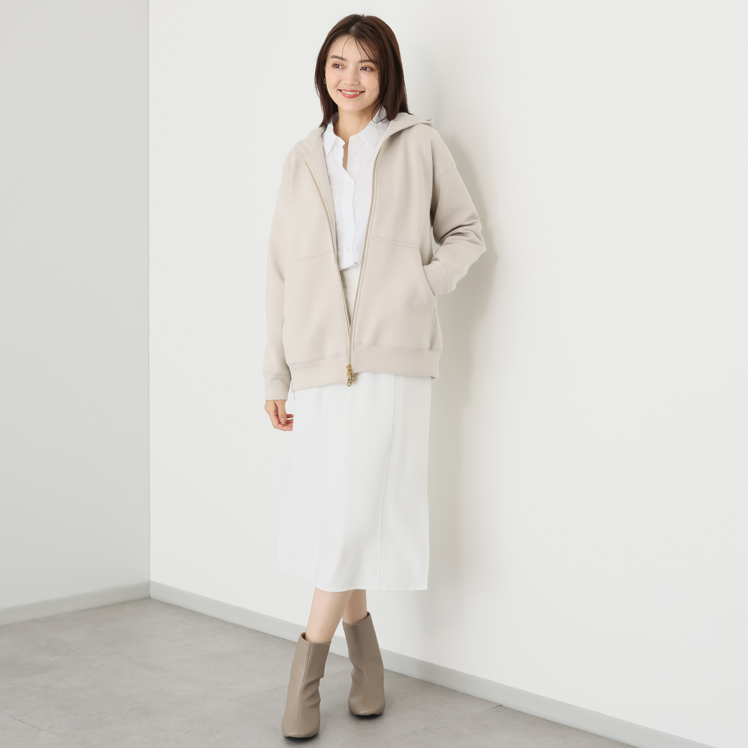 メリオン スーピマコットン混 今っぽいサイズ感で カジュアルすぎず 程良くきれい見えする 大人パーカー