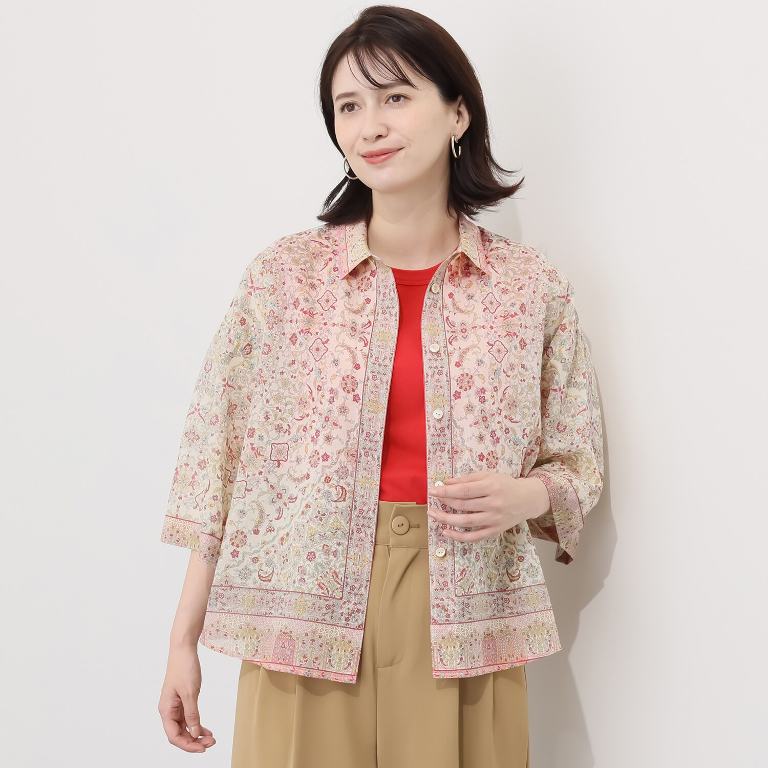 シルクロードクラブ コンスタンティノープル柄 袖山タック シャツブラウス