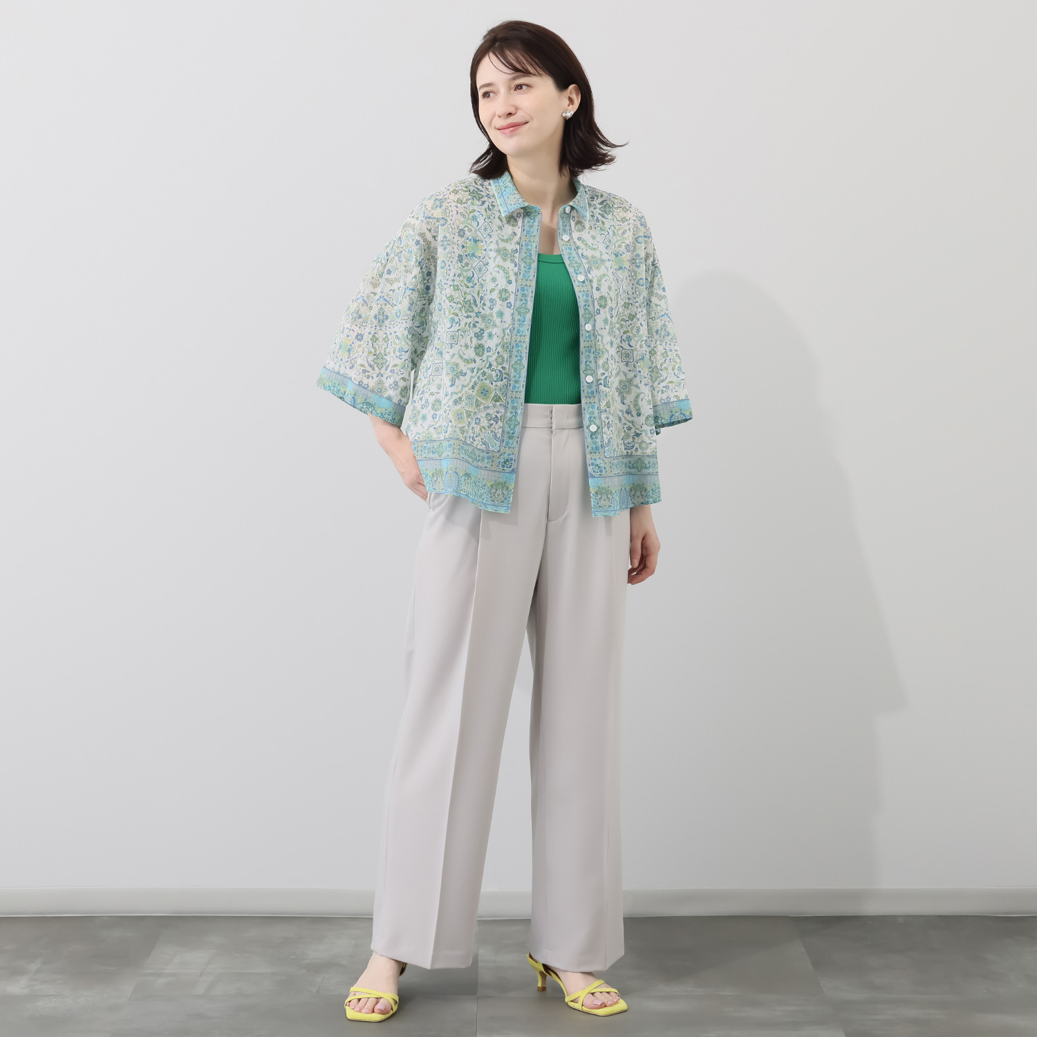 シルクロードクラブ コンスタンティノープル柄 袖山タック シャツブラウス