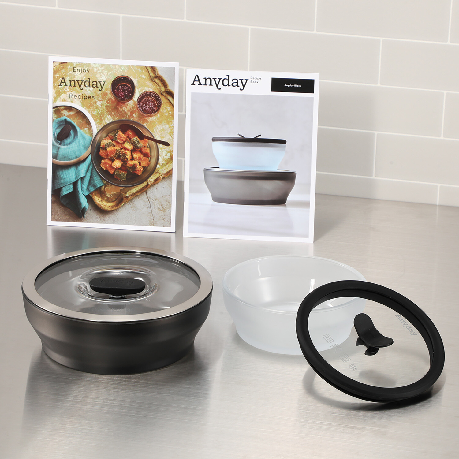 これ１つで 下ごしらえ！調理！ サーブ！保存！ができる 簡単に お料理が楽しめる調理器具 マイヤーエニデイブラック レシピ増量２ピースセット ＜１８ｃｍ＆１４ｃｍ＞