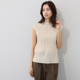 ミューリエ 大人スマートで伸びやか 麻混ノースリーブ ニットプルオーバー