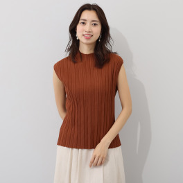 ミューリエ 大人スマートで伸びやか 麻混ノースリーブ ニットプルオーバー