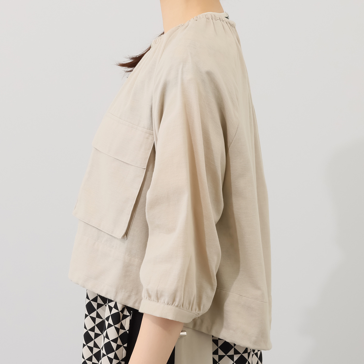 スタイル・ラヴィー 麻混カラミ ギャザーアクセント カーディガンのような ブルゾン