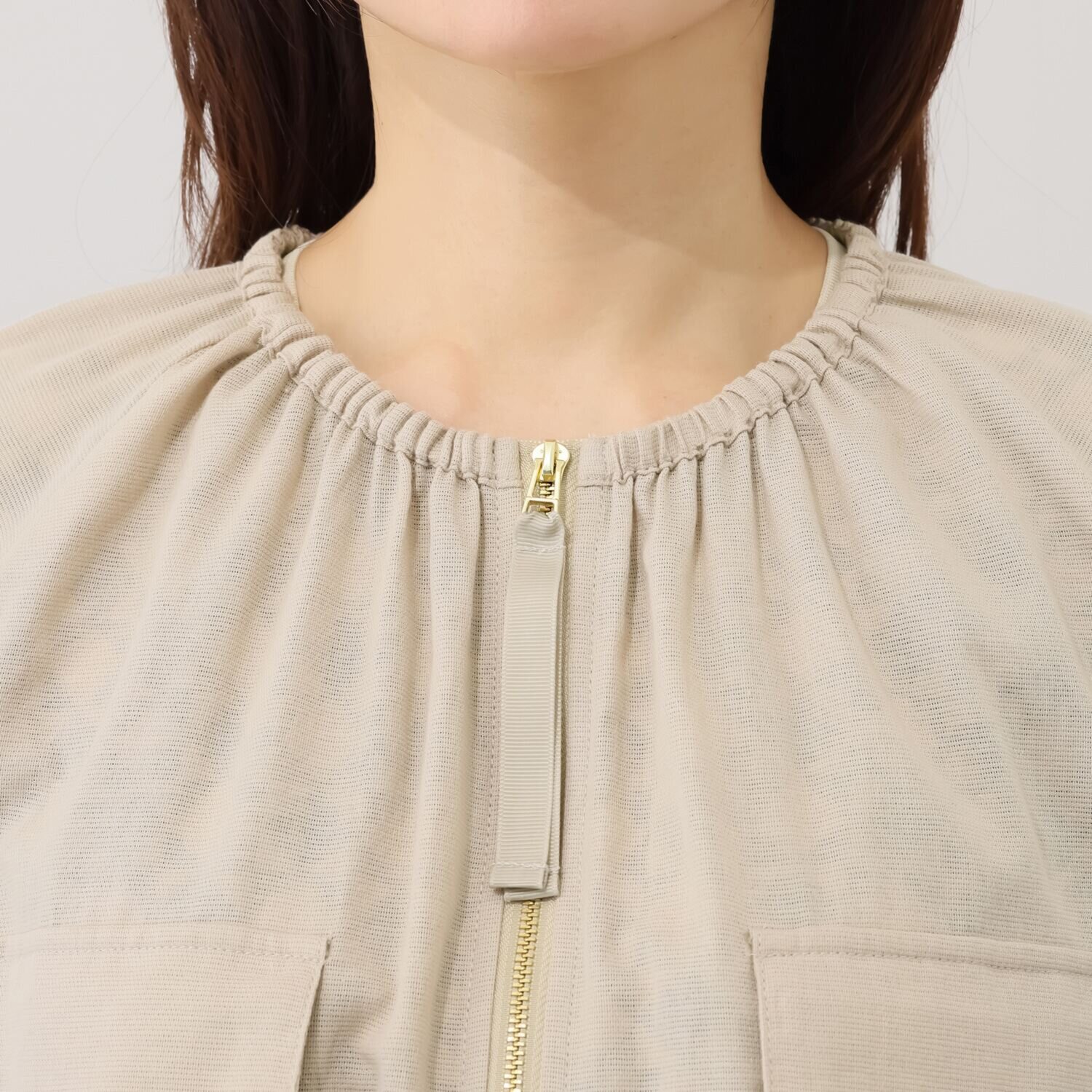 スタイル・ラヴィー 麻混カラミ ギャザーアクセント カーディガンのような ブルゾン