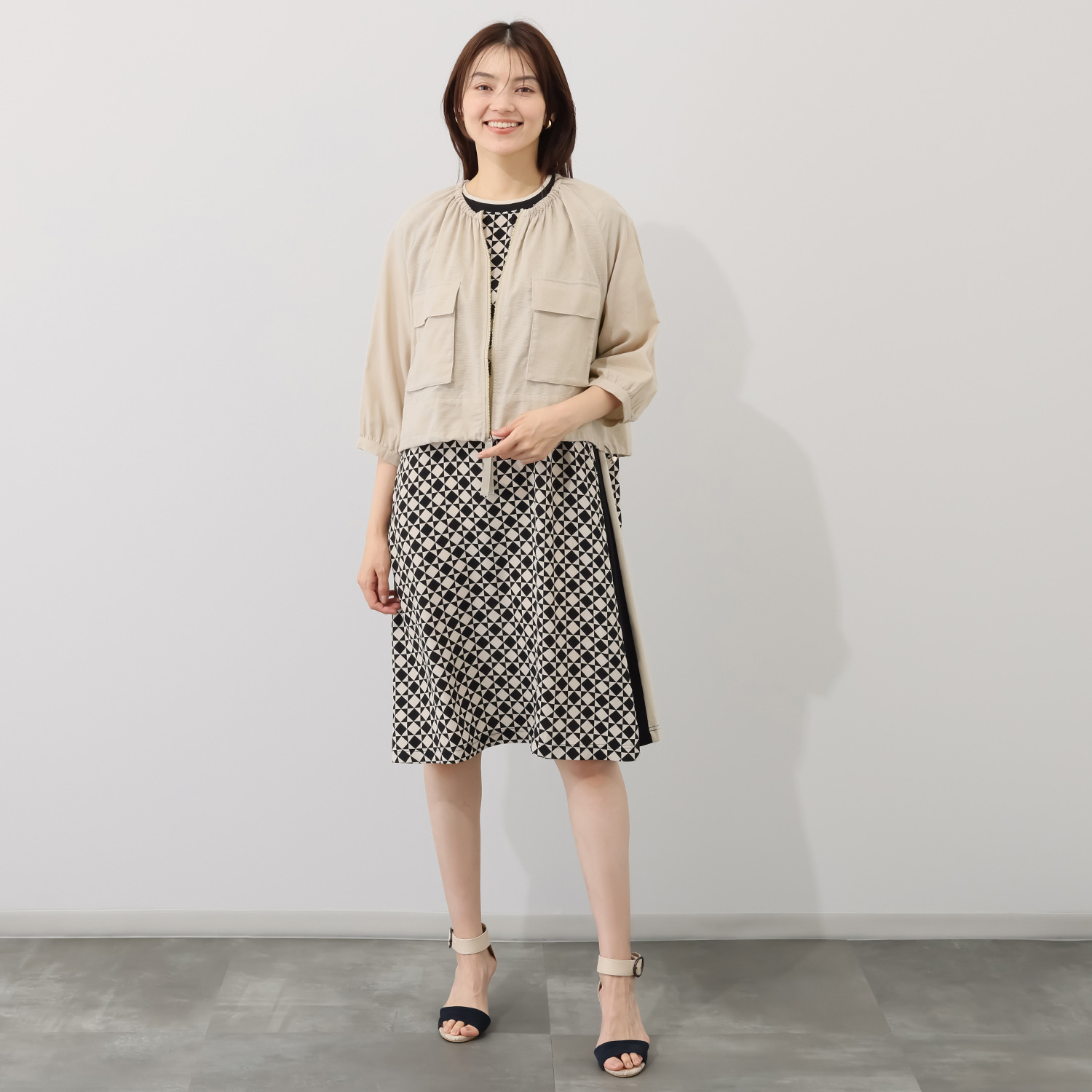 スタイル・ラヴィー 麻混カラミ ギャザーアクセント カーディガンのような ブルゾン