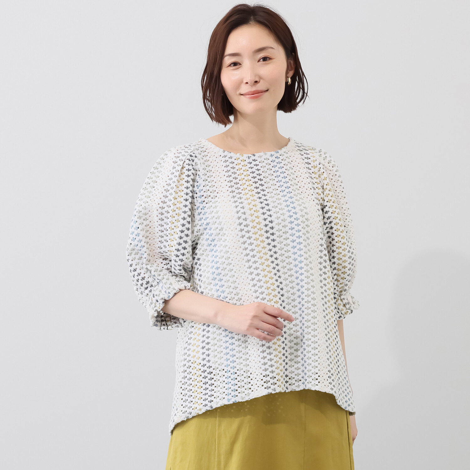 フェアリア　ビス ストライプ柄 レースプルオーバー