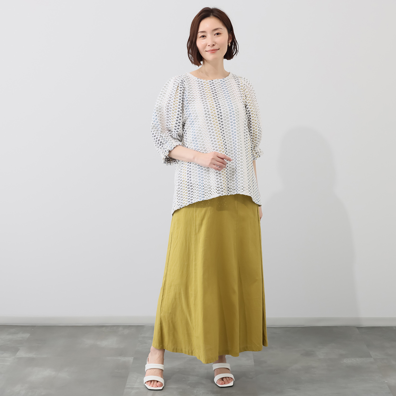 フェアリア　ビス ストライプ柄 レースプルオーバー