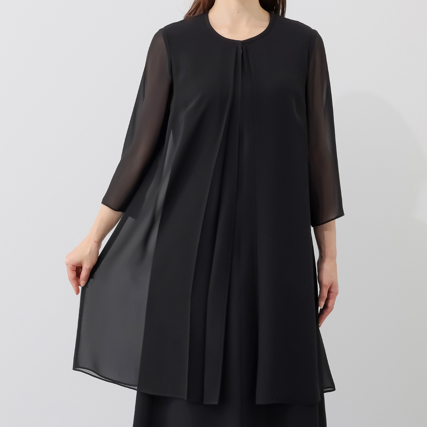 ニュイ ブラックフォーマル 洗濯機で洗える！ 前開きシフォンワンピース ＜ロング丈＞
